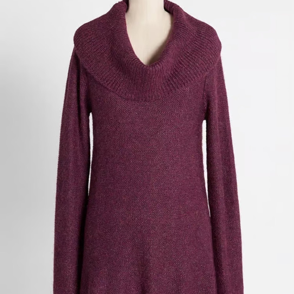 New ModCloth Playing It Cowl Tunic Sweater Burgundy